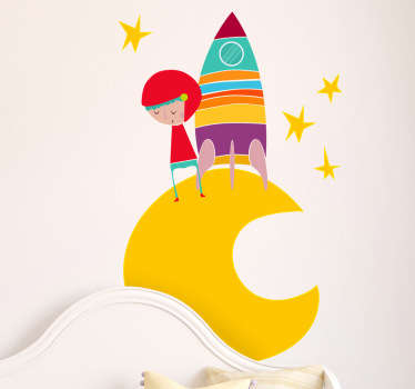 Sticker enfant cosmonaute lune - TenStickers