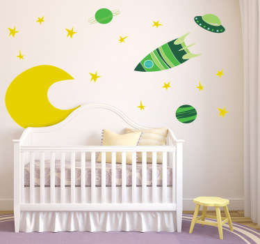 Kids Space Green Moon Decal Collection - TenStickers