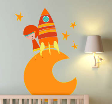 Sticker enfant cosmonaute lune orange - TenStickers