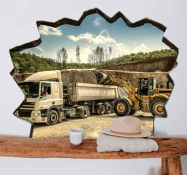 Naklejka na ścianę 3d koparka ładująca ciężarówke - TenStickers