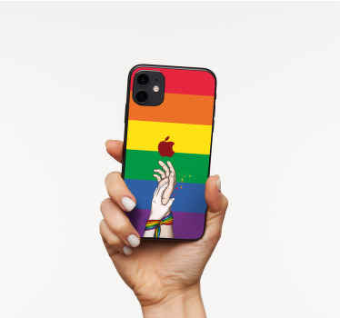 Naklejka na telefon Ludzkie ręce i tęczowa wstążka lgbt - TenStickers