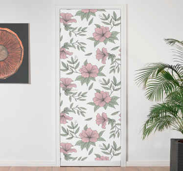 Vinilo para puerta Flores rosadas botánicas minimalistas - TenVinilo