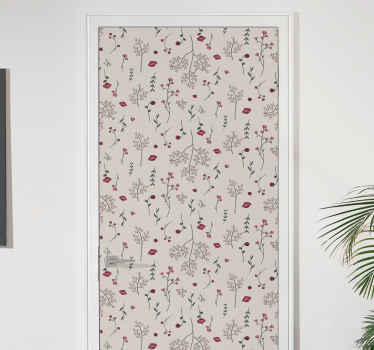Vinilo para puerta Patrón floral rojo minimalista - TenVinilo