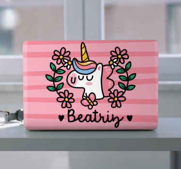 Söt blomma enhörning laptop skin dekal - Tenstickers