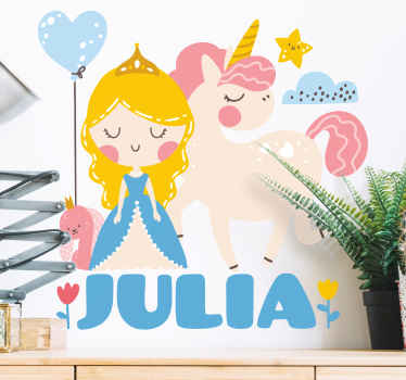 Tecknade prinsar och enhörning personlig dekal - Tenstickers