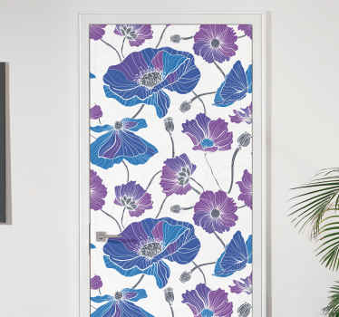 Mavi ve mor bahçe çiçekleri kapı çıkartması - TenStickers