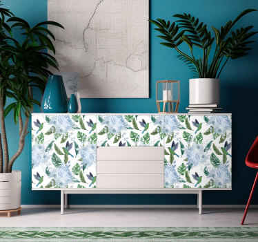 Sticker Meuble Fleurs bleues avec oiseaux - TenStickers