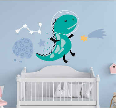 Vinilo espacio Dinosaurios divertidos con planetas - TenVinilo