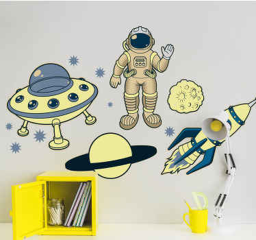 Astronaut yellow adventure space wall sticker - TenStickers