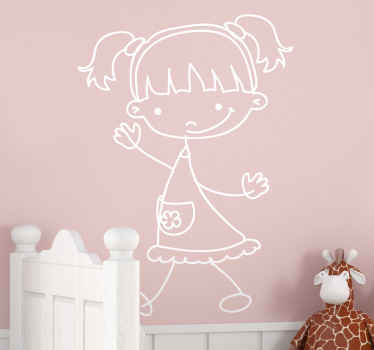 Vinilo infantil dibujo línea niña feliz - TenVinilo