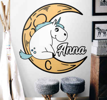 Sticker pared infantil luna de unicornio personalizada - TenVinilo