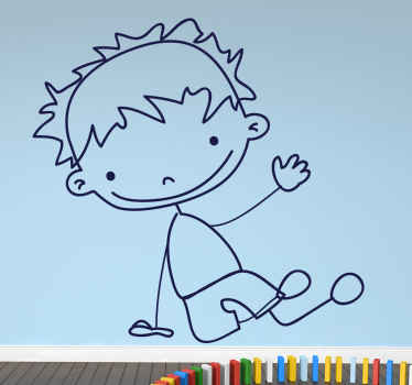 Vinilo infantil dibujo línea niño tumbado - TenVinilo