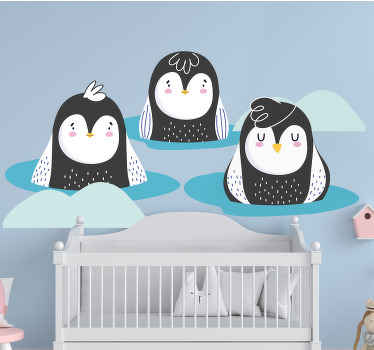 Pinguins swimming illustration decal - TenStickers