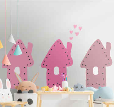 αυτοκόλλητο εικονογράφηση ροζ μινιμαλιστικά σπίτια - TenStickers
