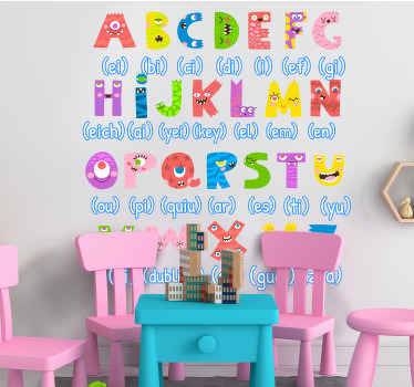 Adesivo murale bambini mostri colorati in inglese - TenStickers