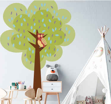 Playful Tree Owl kid's sticker - TenStickers