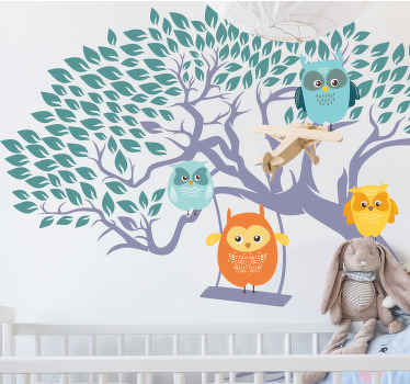Owls on tree playing nursery wall sticker - TenStickers