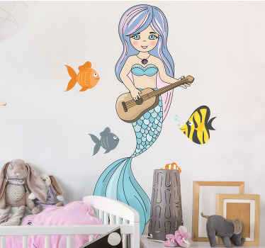Adesivo murale bambini sirena che suona la chitarra - TenStickers