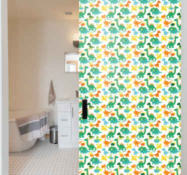Vinilo para puerta Patrón de dinosaurios coloridos - TenVinilo