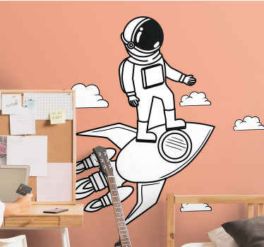 Rocket astronaut and stars  space wall sticker - TenStickers
