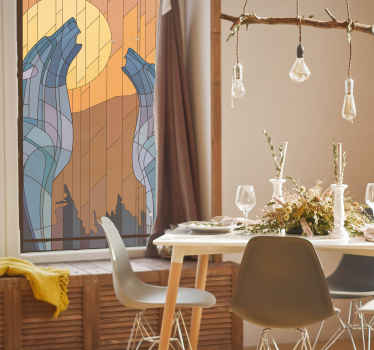 Vinilo ventana Diseño Vitral Lobos - TenVinilo