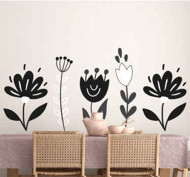 Adesivo decorativo flores Flores pretas e brancas - TenStickers