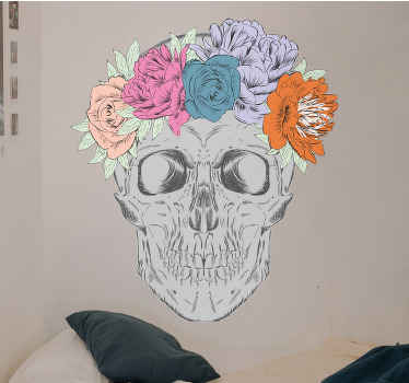 Skull with colorful flower wall sticker - TenStickers