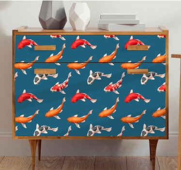 Koi fiskmönster blå möbelklistermärke - Tenstickers