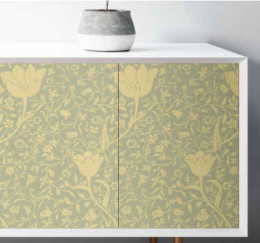Autocolantes para móveis Sublte padrão floral dourado e verde - TenStickers