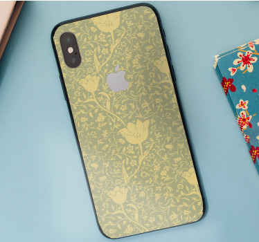 Autocolante de iphone floral com sublte verde e dourado - TenStickers