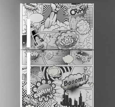 Kühlschrank Folie Comic in Schwarz und Weiß - TenStickers