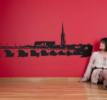 Vinilo decorativo skyline pueblo puente - TenVinilo