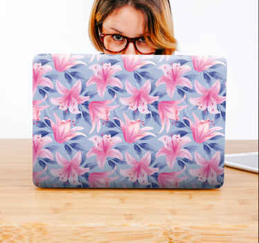 Vinilo para portátiles Ilustración floral acuarela rosa y púrpura - TenVinilo