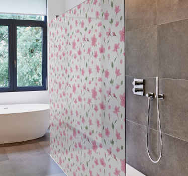 Vinilo mampara ducha Acuarela flor rosa pastel flor - TenVinilo