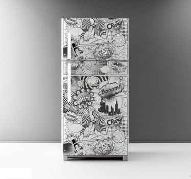 Kühlschrank Folie Comic in Schwarz und Weiß - TenStickers