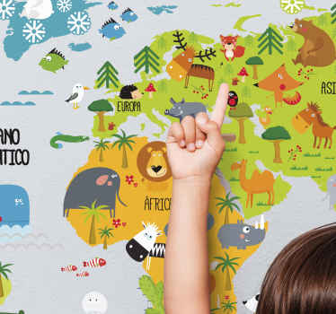 Vinilo infantil mapamundi animal - TenVinilo