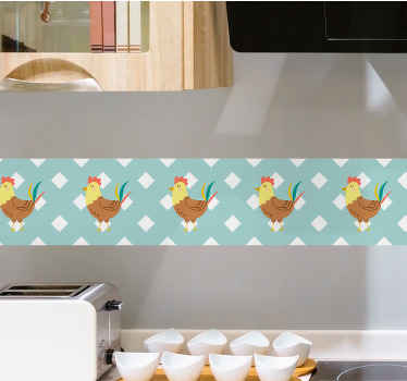 Colorful illustration of a rooster border decal - TenStickers
