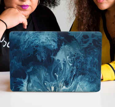 Naklejka na laptopa Niebieskie odcienie akwareli fale - TenStickers