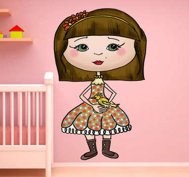 Muursticker kind meisje vogel - TenStickers