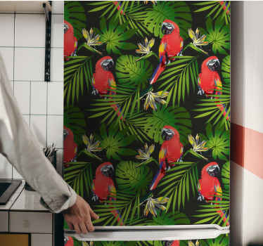 Papagali colorati pe autocolant gri frigider - TenStickers
