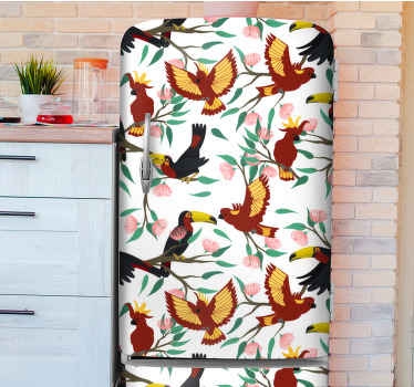 Vinilo para nevera Loros y tucanes voladores - TenVinilo