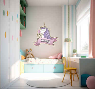 Personlig barnnamn unicorn vägg klistermärke - Tenstickers