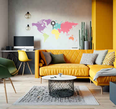 Vinilo pared mapamundi icono casa - TenVinilo