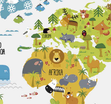 Vinilo mapamundi infantil animales euskera - TenVinilo
