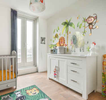 Vinilo infantil animales salvajes selva acuarela - TenVinilo