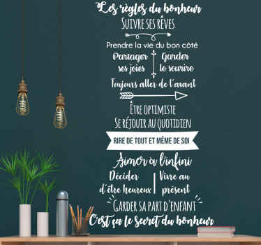 Sticker salle à manger citation "Les règles du bonheur" - TenStickers