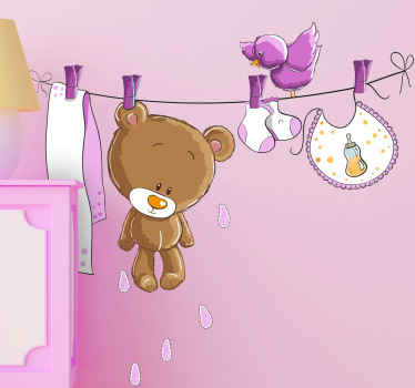  Personalized pink clothesline bear sticker - TenStickers