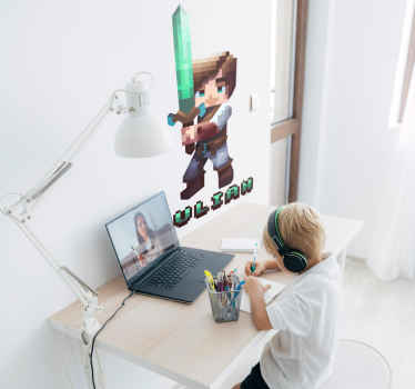 电子游戏贴纸 这个像素化的角色拿着剑 - TenStickers