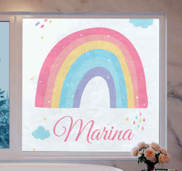 Cute rainbow and cloud in pastel  window decal - TenStickers