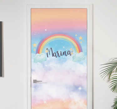 Sticker porte arc-en-ciel et nuages - TenStickers